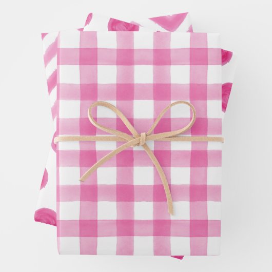 Hot-roze Waterverf Stippen Gingham-pakpapier Inpakpapier Vel (In situ)