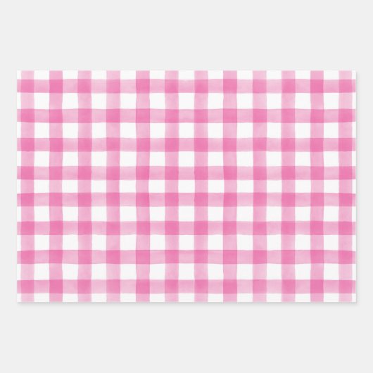 Hot-roze Waterverf Stippen Gingham-pakpapier Inpakpapier Vel (Voorkant)