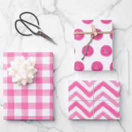 Hot-roze Waterverf Stippen Gingham-pakpapier Inpakpapier Vel