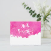 Hot-roze Waterverf Verfplaat Hallo prachtig Briefkaart (Staand voorkant)