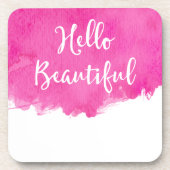 Hot-roze Waterverf Verfplaat Hallo prachtig Onderzetter (Voorkant)