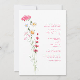 Hot-roze Waterverf Wildflower Modern Weddenschap Kaart