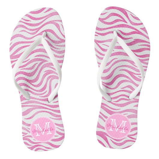 Hot-roze Waterverf Zebra afdrukken | Gepersonalise Teenslippers (Voetbed)