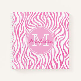 Hot-roze Waterverf Zebra afdrukken | Monogram Notitieboek