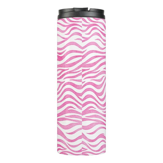 Hot-roze Waterverf Zebra afdrukken | Monogram Thermosbeker (Achterkant)