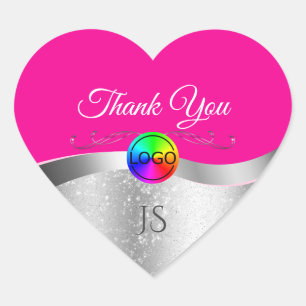 Hot Roze Wavy Zilver met Logo Monogram Bedankt Hart Sticker