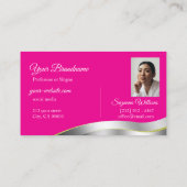 Hot Roze Wavy Zilveren Decor met Photo Classy Visitekaartje (Achterkant)