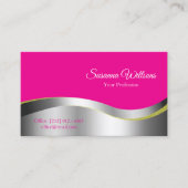 Hot Roze Wavy Zilveren Decor met Photo Classy Visitekaartje (Voorkant)