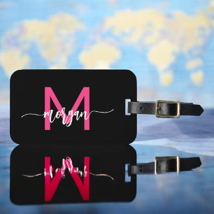 Hot Roze Wereld Zwart Reiziger Monogram Naam Bagagelabel