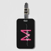 Hot Roze Wereld Zwart Reiziger Monogram Naam Bagagelabel (Voorkant (verticaal))