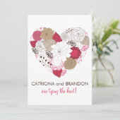 Hot-roze Whimsical Floral Heart Weddenschap Kaart (Staand voorkant)