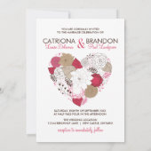 Hot-roze Whimsical Floral Heart Weddenschap Kaart (Achterkant)