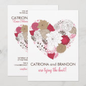 Hot-roze Whimsical Floral Heart Weddenschap Kaart (Voorkant / Achterkant)