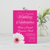 Hot-roze White Daisy Wedding Invitations Kaart (Staand voorkant)