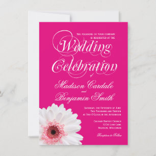 Hot-roze White Daisy Wedding Invitations Kaart