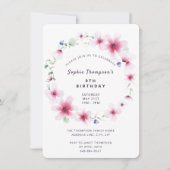 Hot-roze wilde bloemen, meisje-geboorte-partij kaart (Voorkant)