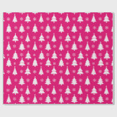 Hot-roze winterkerstboom en sneeuwvlokken cadeaupapier (Vlak)