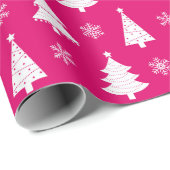 Hot-roze winterkerstboom en sneeuwvlokken cadeaupapier (Rol Hoek)