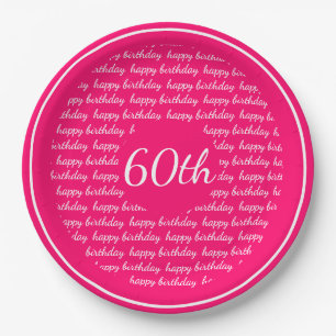 Hot Roze Wit 60e Happy Birthday Typografie Papieren Bordje