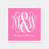 Hot Roze Wit B&G Wing Script Monogram Doe-het-zelf Servet (Voorkant)