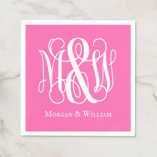 Hot Roze Wit B&G Wing Script Monogram Doe-het-zelf Servet