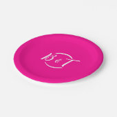Hot roze wit bruiloft monogram papieren bordje (Gekanteld)
