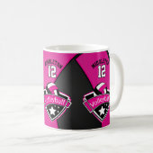 Hot-roze, wit en zwart volleybal koffiemok (Voorkant rechts)