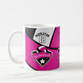 Hot-roze, wit en zwart volleybal koffiemok (Links)