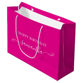 Hot Roze Wit Happy Birthday Bow Handtekening Naam Groot Cadeauzakje