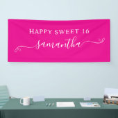 Hot Roze Wit Happy Sweet 16 Schattigee boog handte Spandoek (Beurs)