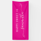 Hot Roze Wit Happy Sweet 16 Schattigee boog handte Spandoek (Verticaal)