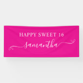 Hot Roze Wit Happy Sweet 16 Schattigee boog handte Spandoek (Horizontaal)