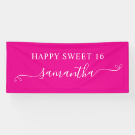 Hot Roze Wit Happy Sweet 16 Schattigee boog handte Spandoek