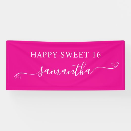Hot Roze Wit Happy Sweet 16 Schattigee boog handte Spandoek (Horizontaal)