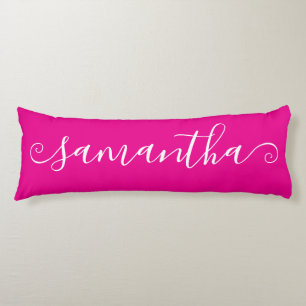 Hot Roze Wit Korte Curly Swash Handtekening Naam Lichaamskussen