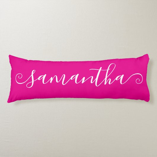 Hot Roze Wit Korte Curly Swash Handtekening Naam Lichaamskussen (Voorkant)