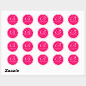 Hot roze wit monogram ronde sticker (Vel)