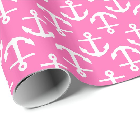 Hot-roze witte anchors 2Dir patroon Cadeaupapier (Rol Hoek)