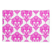 Hot Roze & Witte Elegante Chic Damast Patroon Kussensloop (Achterkant)