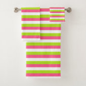 Hot-roze, witte en langgroene strepen bad handdoek (Insitu)