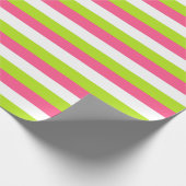 Hot-roze, witte en langgroene strepen cadeaupapier (Hoek)