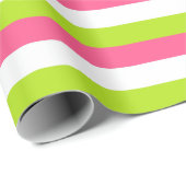 Hot-roze, witte en langgroene strepen cadeaupapier (Rol Hoek)