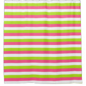 Hot-roze, witte en langgroene strepen douchegordijn (Voorkant)