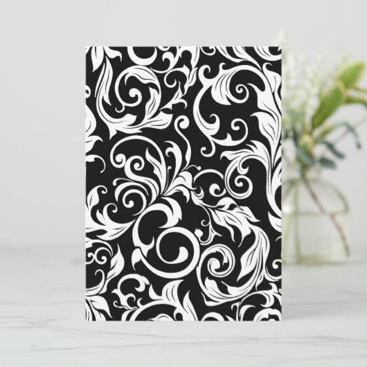 Hot-roze witte en zwarte Damask bruiloft-uitnodigi Kaart (Staand voorkant)