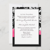 Hot-roze witte en zwarte Damask bruiloft-uitnodigi Kaart (Achterkant)