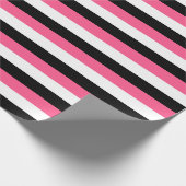 Hot-roze, witte en zwarte strepen cadeaupapier (Hoek)