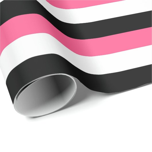 Hot-roze, witte en zwarte strepen cadeaupapier (Rol Hoek)