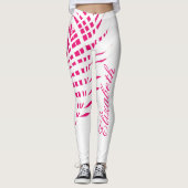 Hot-roze witte palm Bladeren Monogram Naam Meisje Leggings (Voorkant)