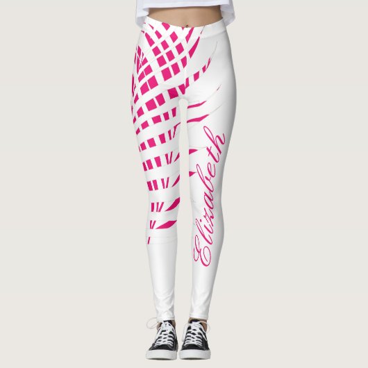 Hot-roze witte palm Bladeren Monogram Naam Meisje Leggings (Voorkant)