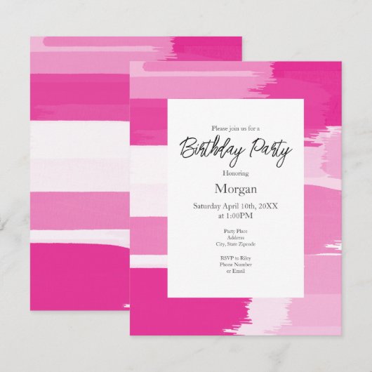 Hot-roze witte penseelstreken kaart (Voorkant / Achterkant)